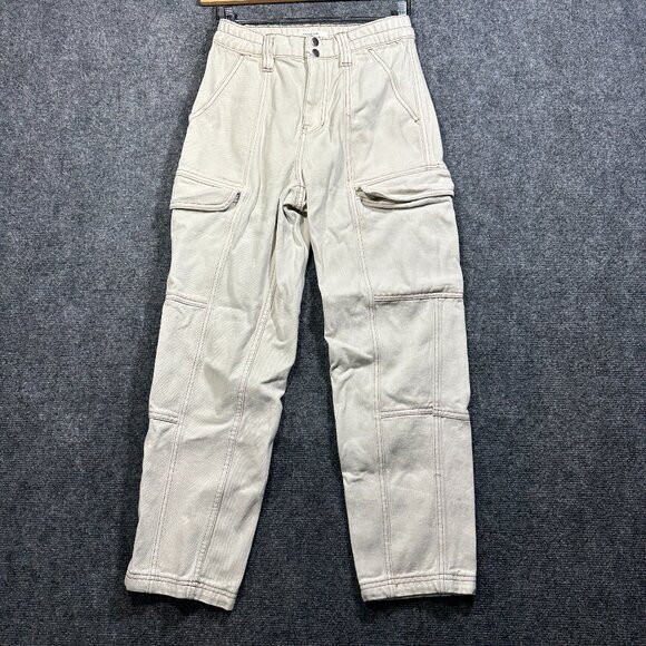 PacSun Denim - Pacsun Jeans Womens Small Elastic Waist Cargo Straight Leg Zip Fly Cream Cotton
